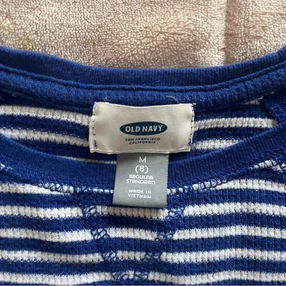 Old Navy Blue & White striped Long Sleeve tee Kids (M/8) - Picture 3 of 3